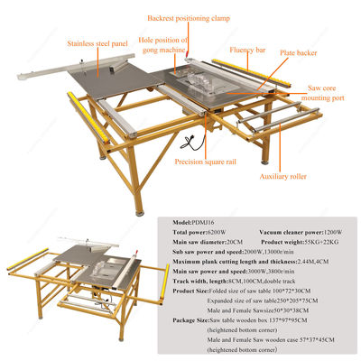 3kw Hauptsägeblatt PDMJ16 45/90 Grad Klapptisch Holzschneidesaug für die Holzbearbeitung